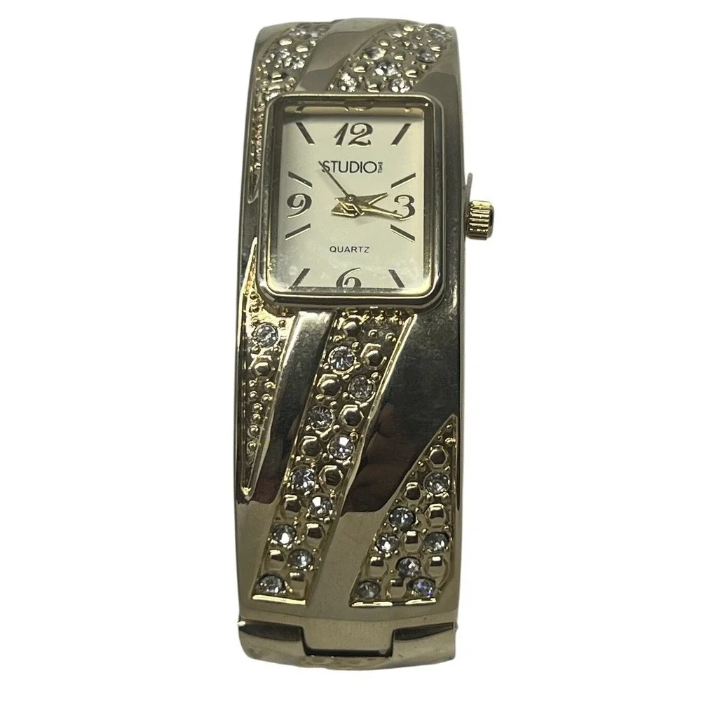 Studio Time Women's Gold Tone Bangle Watch Quartz Rectangle‎ Rhinestone AS IS
